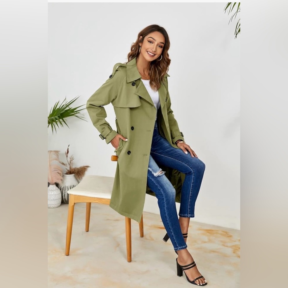 ✨ Olive Women's Khaki Trench Coat ✨ - Picture 3 of 5